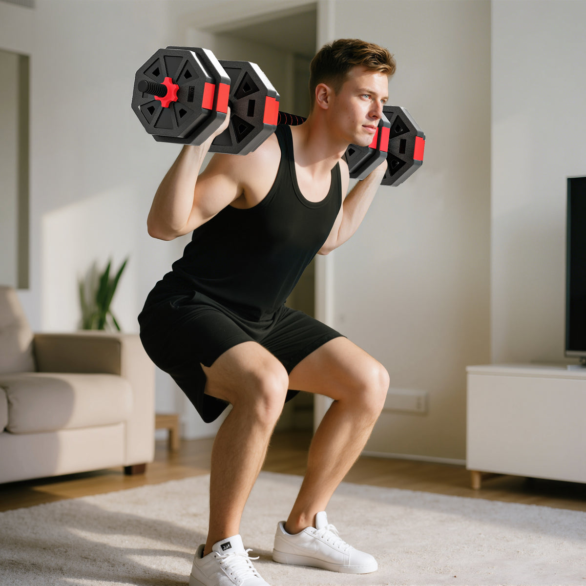 6-in-1 Hantelset Kurzhantel Set Kurzhanteln Langhanteln verstellbar 15 KG für Krafttraining Zuhause – Produktabbildung 2