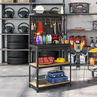 HOMCOM Werkbank 80 x 40,5 x 155 cm Werkzeugbank mit Lochwand, Haken, Schublade, 2 Ablagen für Werkstatt – Produktabbildung 2
