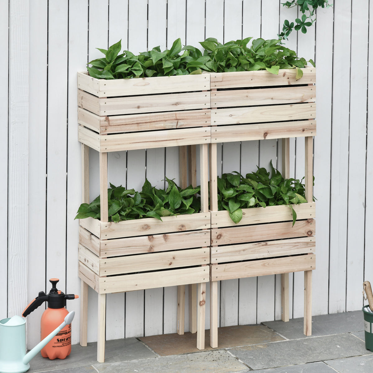 Hochbeet Blumenkasten Pflanzenkasten, wetterbeständig, Massivholz, 50 cm x 30 cm x 60 cm, Natur – Produktabbildung 2
