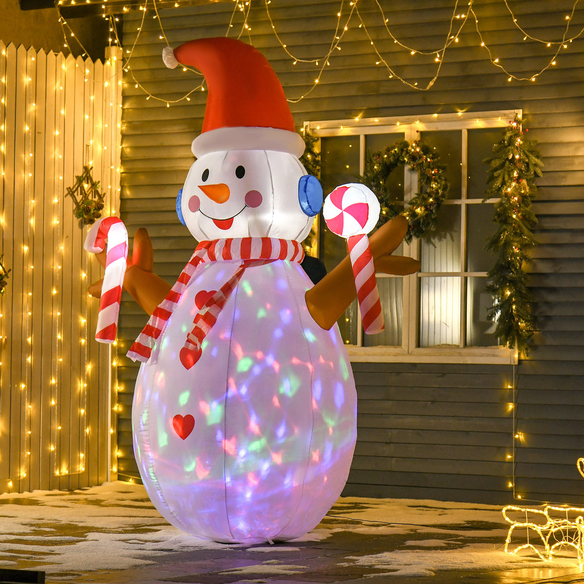 HOMCOM 2,4 m aufblasbarer Schneemann mit rotierender Beleuchtung Weihnachtsdeko für den Innen- und – Produktabbildung 2