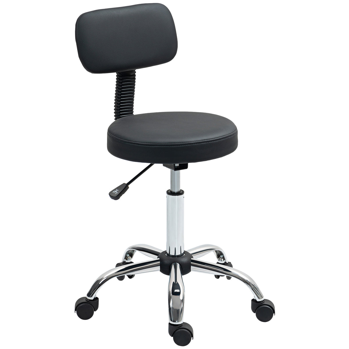 Rolling Stool Height-Adjustable Swivel Stool with Backrest, Rotating Work Stool Faux Leather Black 46 x 51 x