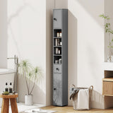 Bathroom cabinet, 4 shelves, drawer, chipboard, slim design, grey (2)