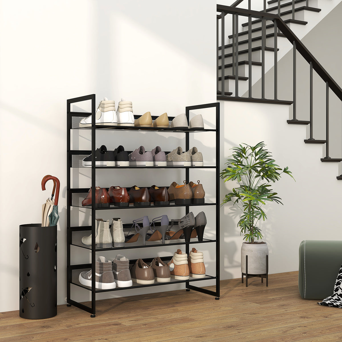 Shoe rack, shoe shelf, shoe stand, 5 shelves, 72 cm x 30 cm x 102 cm, black (2)