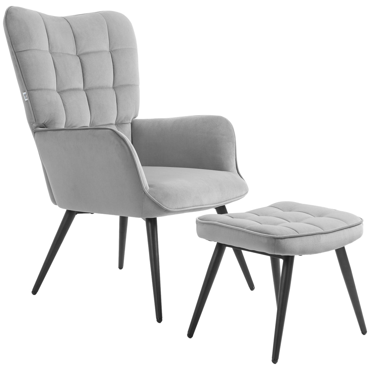 Recliner with ottoman up to 120 kg, armchair with footstool, 2-piece set, grey