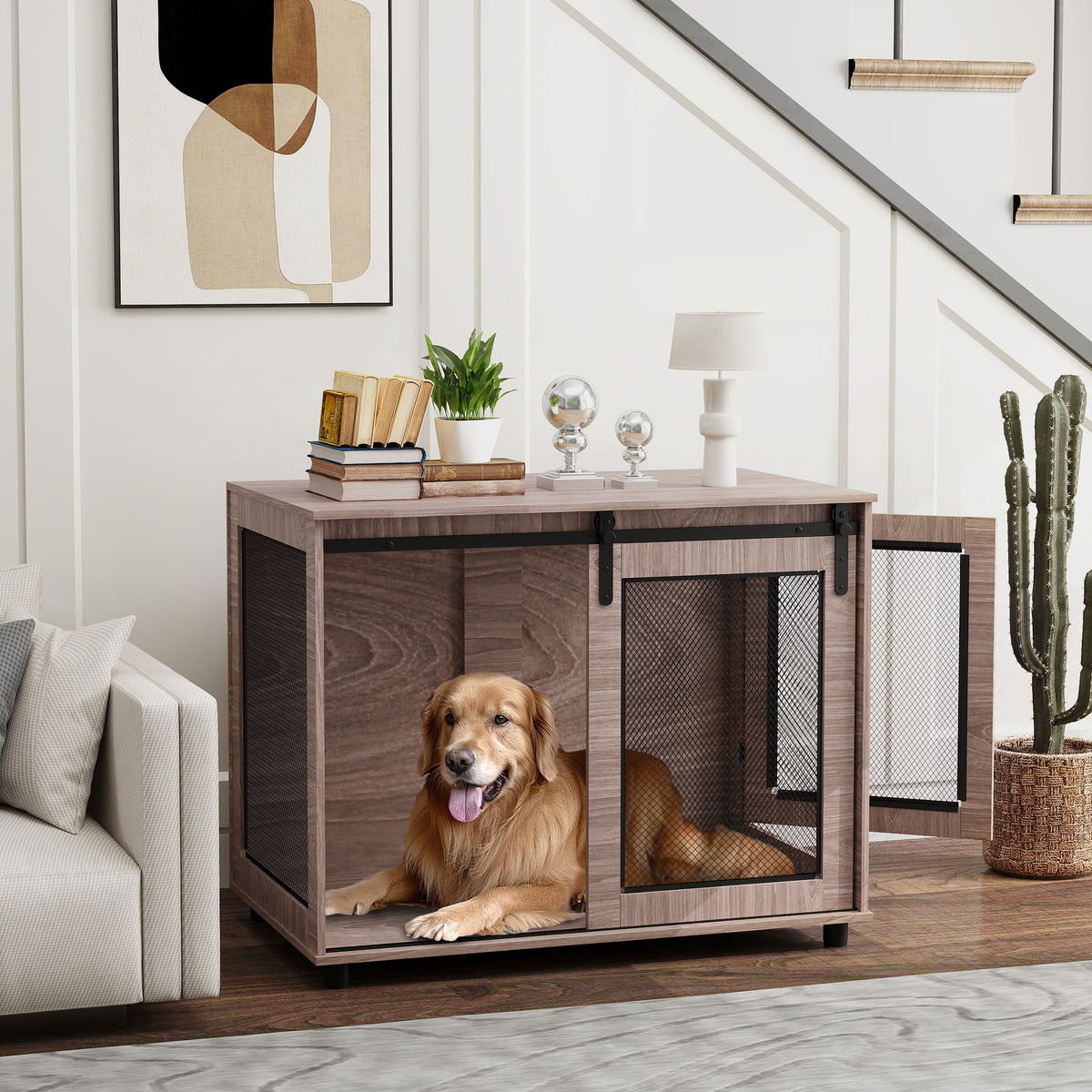 PawHut Hundebox, Transportbox für Hunde, Rückzugsbox für Haustiere, verschließbare Türen, 98 x 60 x 78 – Produktabbildung 2