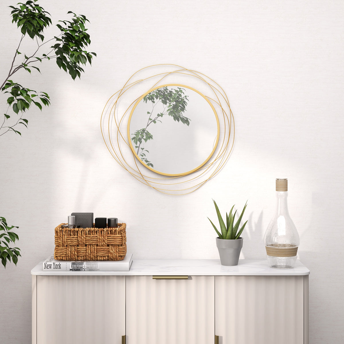 Wall decoration, round wall mirror, metal frame, Φ65 cm, color: gold (2)