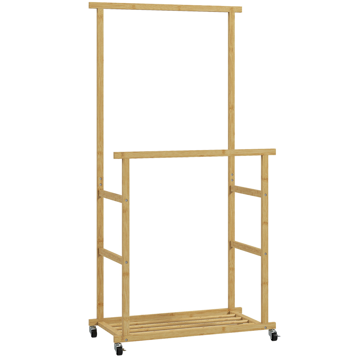 HOMCOM Kleiderständer mit Rollen, Garderobenständer mit Kleiderstange, Schuhablage, aus Bambus, 80 x 40 x 160