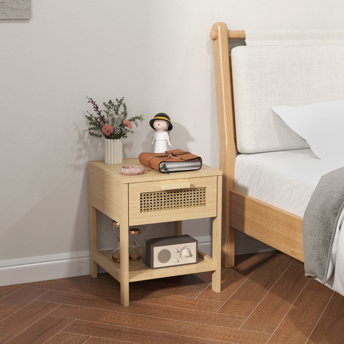 Nightstand, bedside cabinet, side table with drawer, MDF 40 x 40 x 48.4 cm (2)