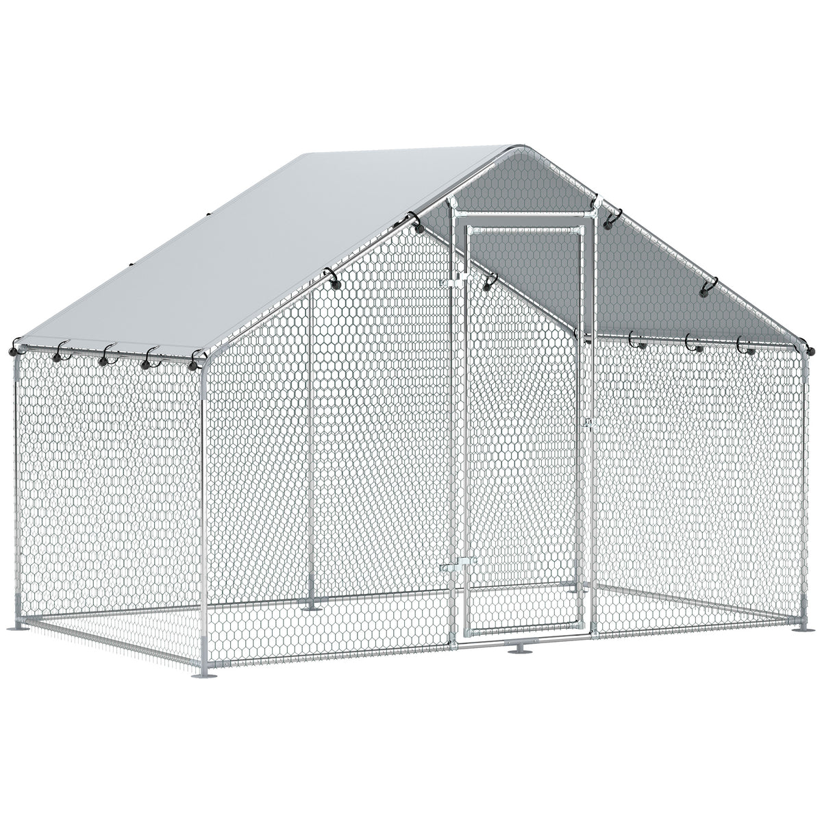 PawHut Hühnerauslauf für 5-8 Hühner, Dachplane, verriegelbare Tür, Stahlrahmen, 5,1 m², 3 x 1,7 x 1,9 m