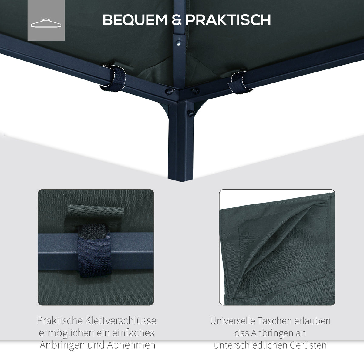 Replacement canopy for garden pavilion, polyester, 2.98 x 2.95 m, dark grey (5)