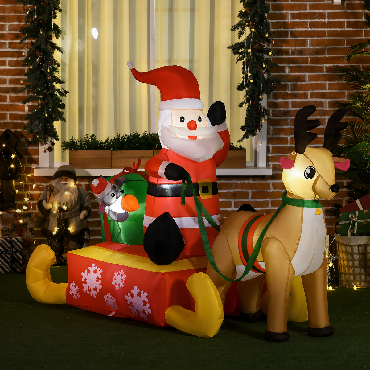 HOMCOM Aufblasbare Weihnachtsdeko, Weihnachtsmann mit Schlitten und Rentier, mit LED-Lichtern, für den – Produktabbildung 2