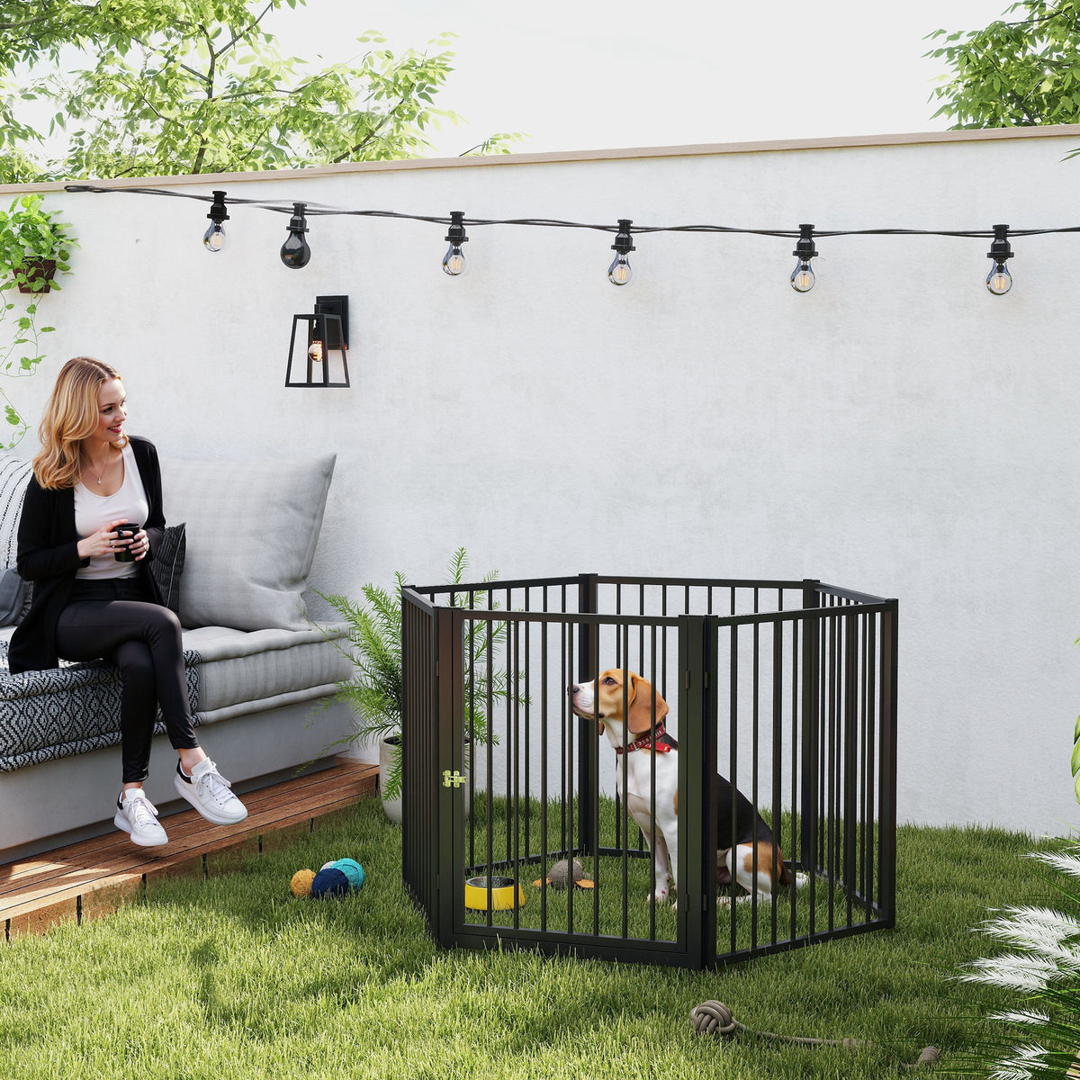 PawHut Welpenauslauf, Hundeauslauf, Welpengehege, 6 Paneele mit Tür, faltbarer und tragbarer Hundezaun – Produktabbildung 2