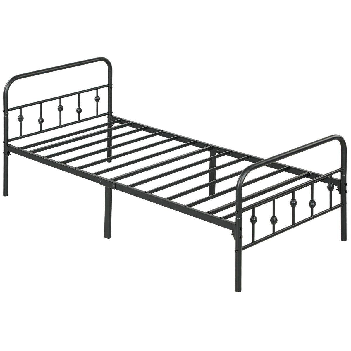 HOMCOM Einzelbettgestell aus Metall, Leichte Montage, mit geräuschreduzierenden Gummikits, Schwarz