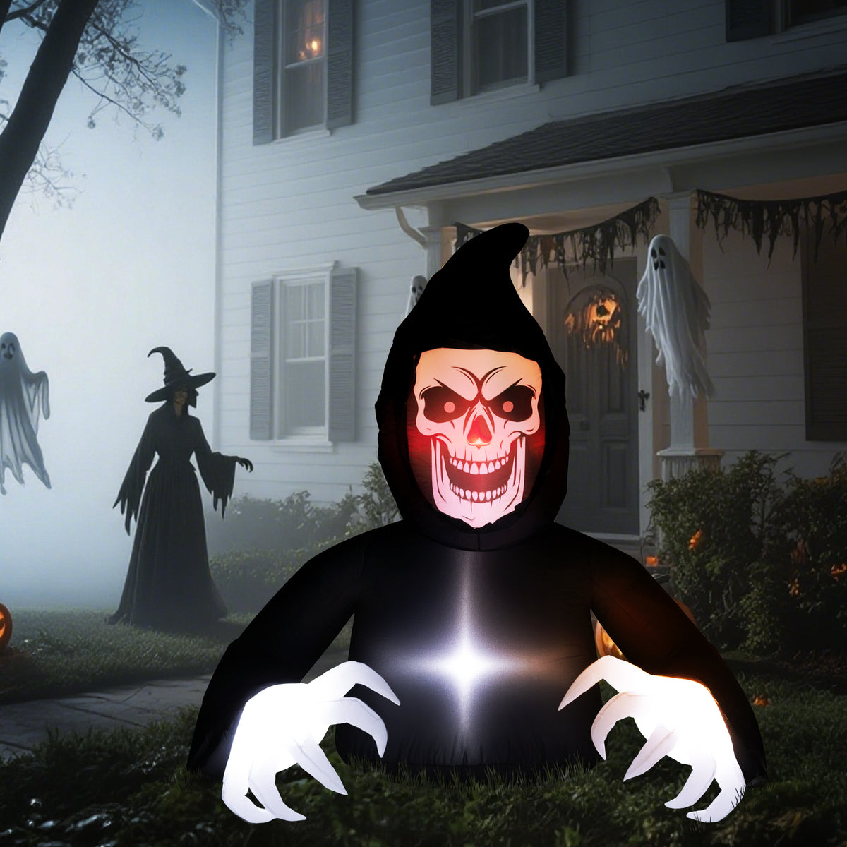 Outsunny Aufblasbare Halloween-Dekoration, Sensenmann, LED-Leuchten, Gebläse, Kabel – Produktabbildung 2