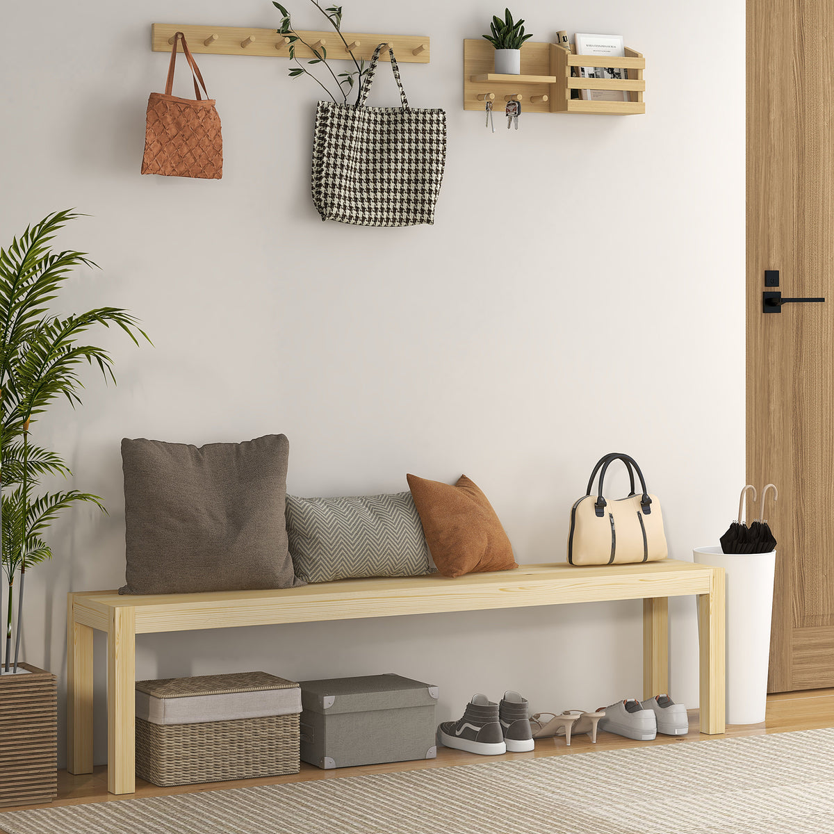 Bench, seating for 3 people, up to 330 kg, pine wood, 175x33x45 cm (2)