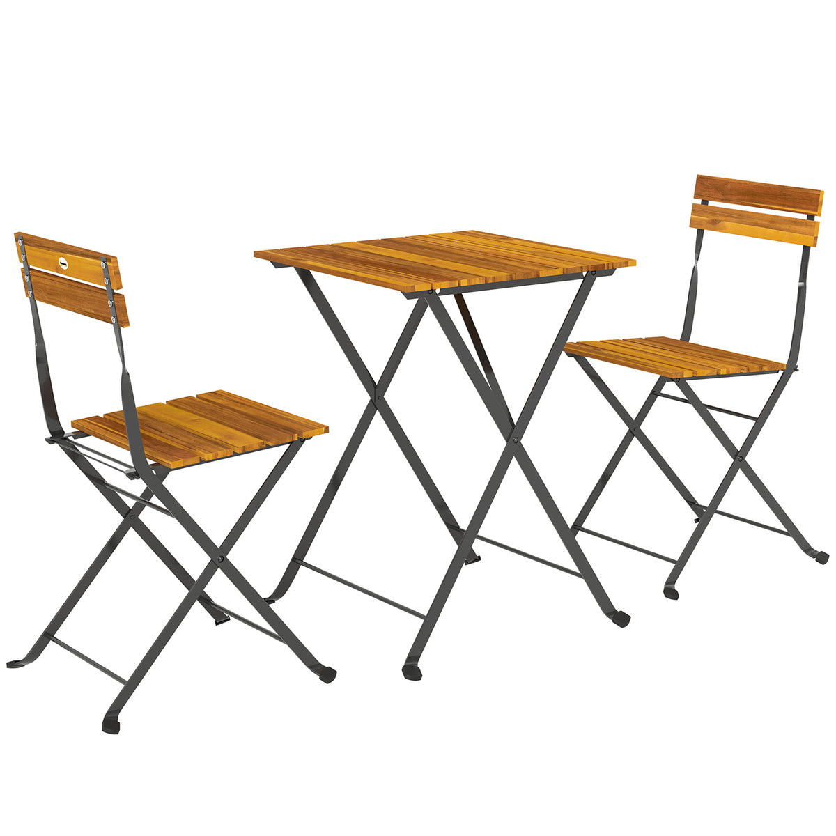 Outsunny Sitzgruppe 3 tlg. Essgruppe für 2 Personen klappbarer Esstisch mit 2 klappbare Stühle für Terrasse