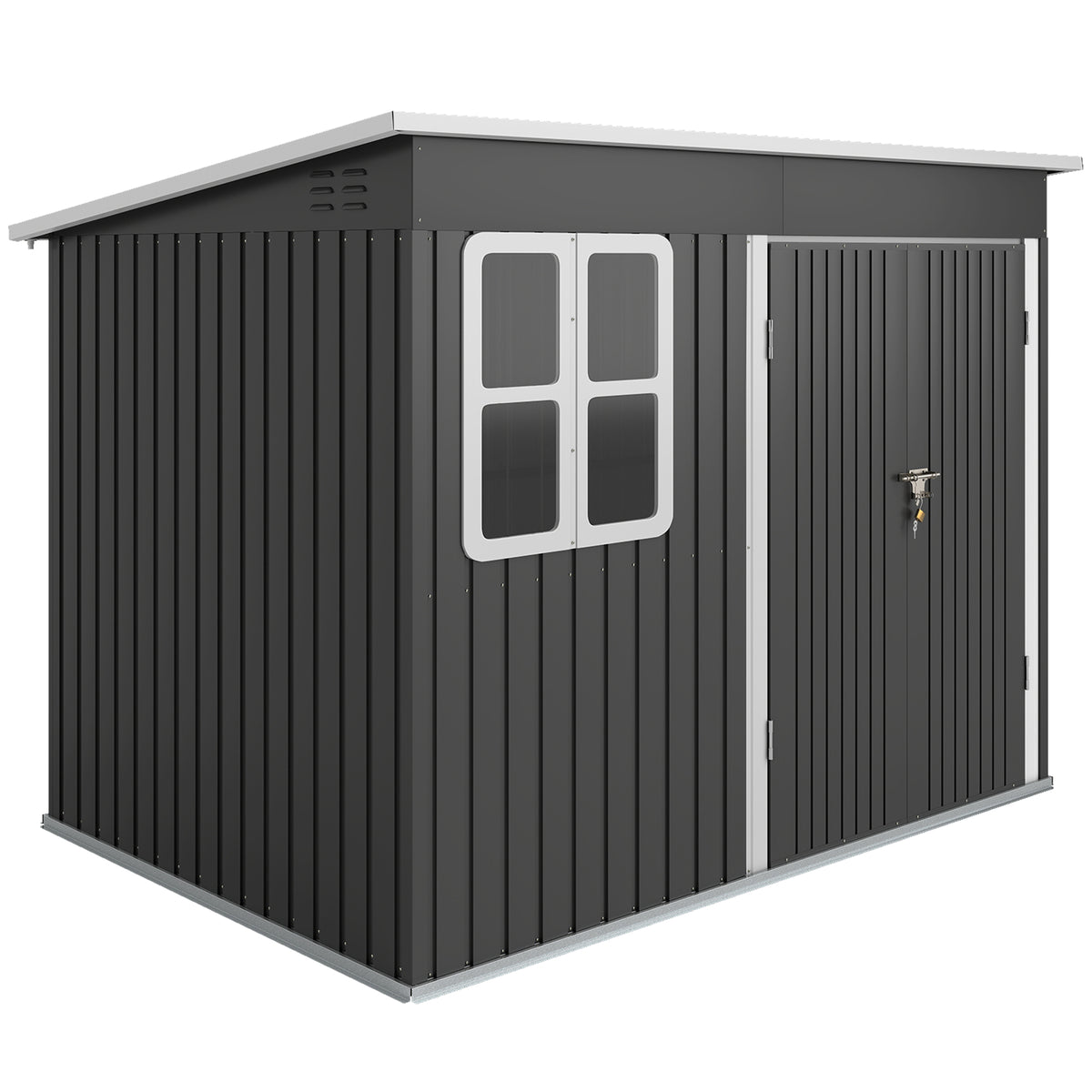Metal shed for storing garden tools, with window, wide door, 260 x 177 x 190 cm, dark grey