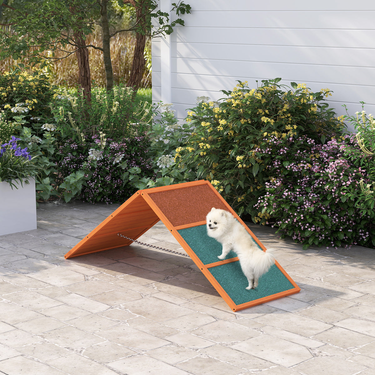 PawHut Agility Hunderampe, klappbar, verstellbare Höhe, rutschfest, Tannenholz, bis 40 kg, 173 x 59 x 66 – Produktabbildung 2