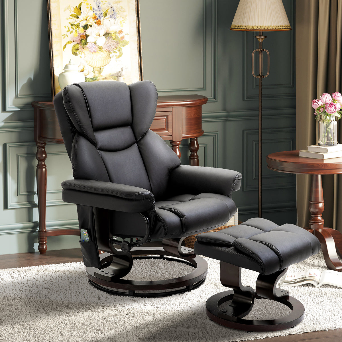 Recliner chair with massage function, footstool, reclining function, faux leather, 79 x 82 x 101 cm (2)