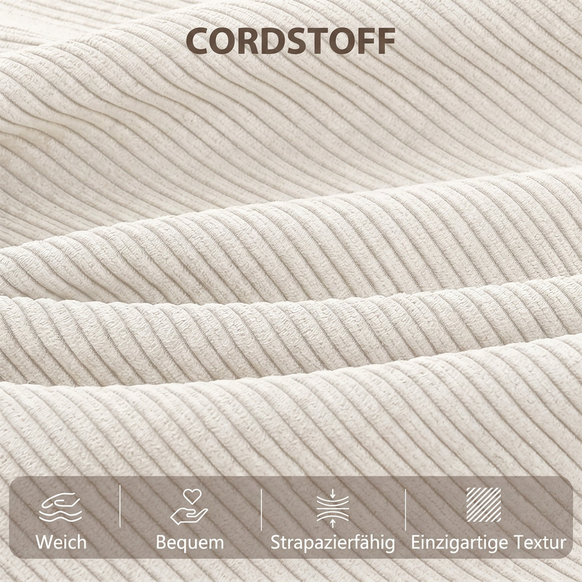 HOMCOM Schlafsofa mit verstellbarer Rückenlehne, Bettfunktion, verstecktem Stauraum und Cordbezug, Beige – Produktabbildung 7