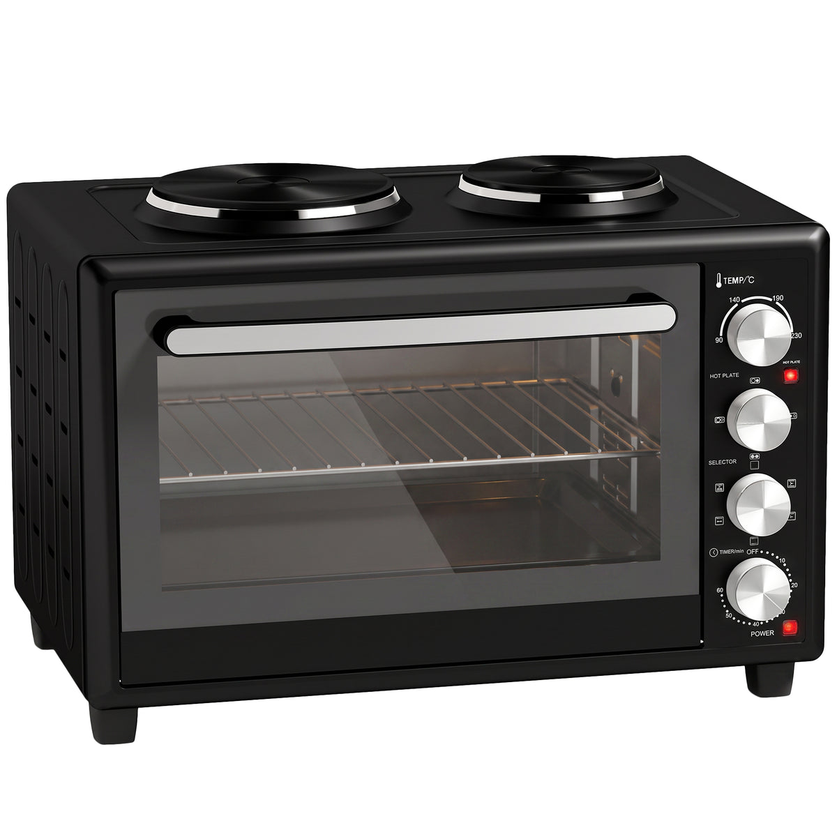 HOMCOM 36L Mini-Backofen mit 2 Kochplatten, elektrischer Tischbackofen mit Umluft, 90–230 °C