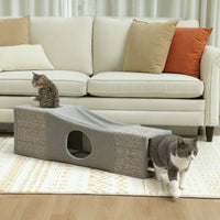 PawHut Katzentunnel, 2 Katzenhöhlen, Kratzflächen und Ballspielzeug, 98 cm x 30 cm x 30 cm, Braun + Grau – Produktabbildung 2