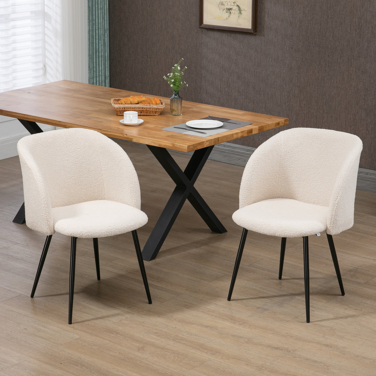 Set of 2 dining chairs, upholstered chairs with fabric cover, kitchen chairs with steel legs, curved backrest (2)