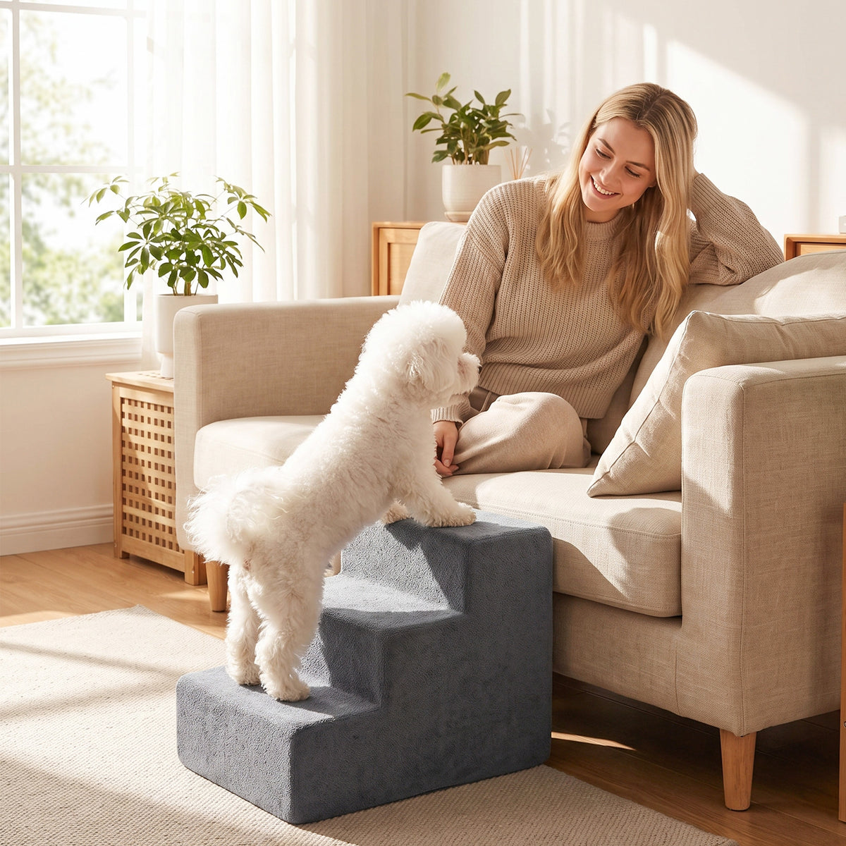 PawHut Hundetreppe 3-Stufig Abnehmbarer Bezug Für Kleine Hunde 35 cm Dunkelgrau – Produktabbildung 2