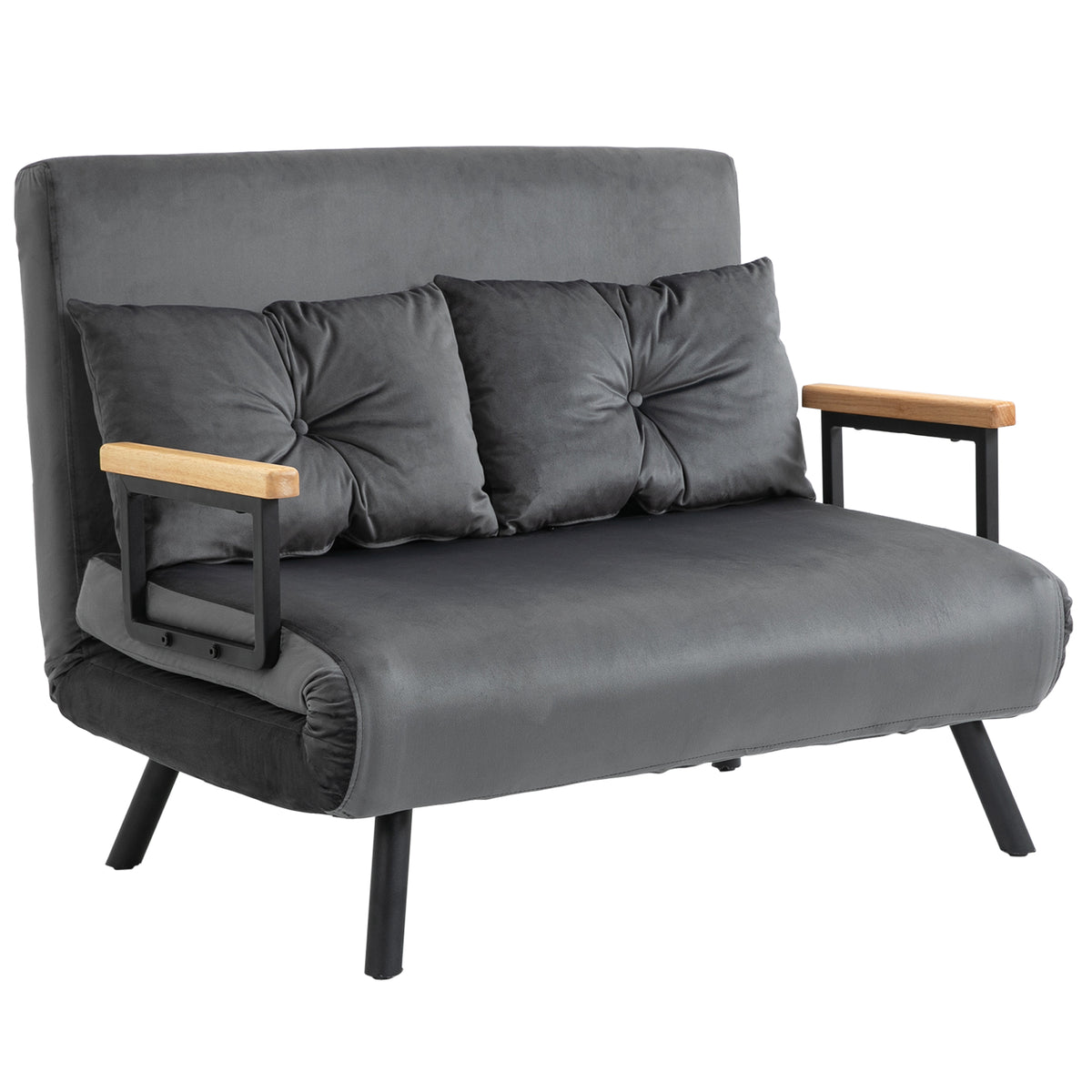 Sofa bed, 2-seater velvet sofa, sleeper function, incl. 2 cushions, velvet look, natural + dark grey + black