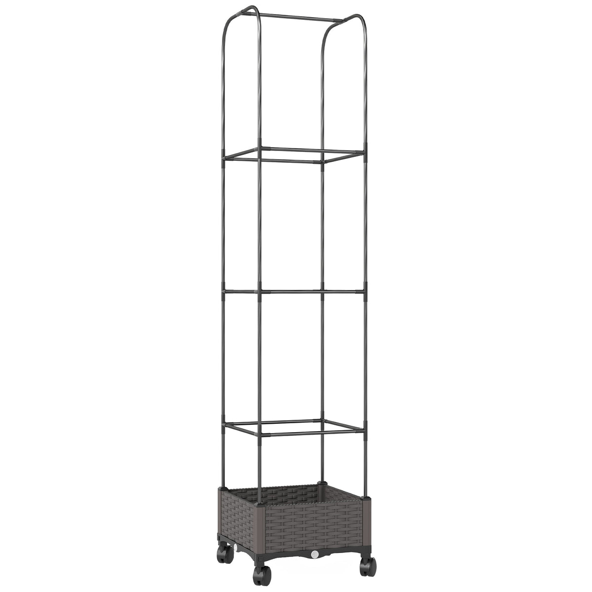 Outsunny Hochbeet mit Rankgitter mobiler Blumenkasten mit Rolle Abflussloch, Pflanzkasten 40 x 40 x 185 cm