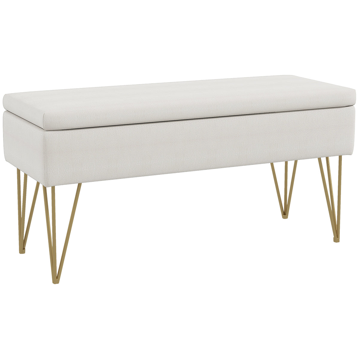 Storage bench, thick padding, breathable fabric, steel legs, 100x40x49 cm, cream