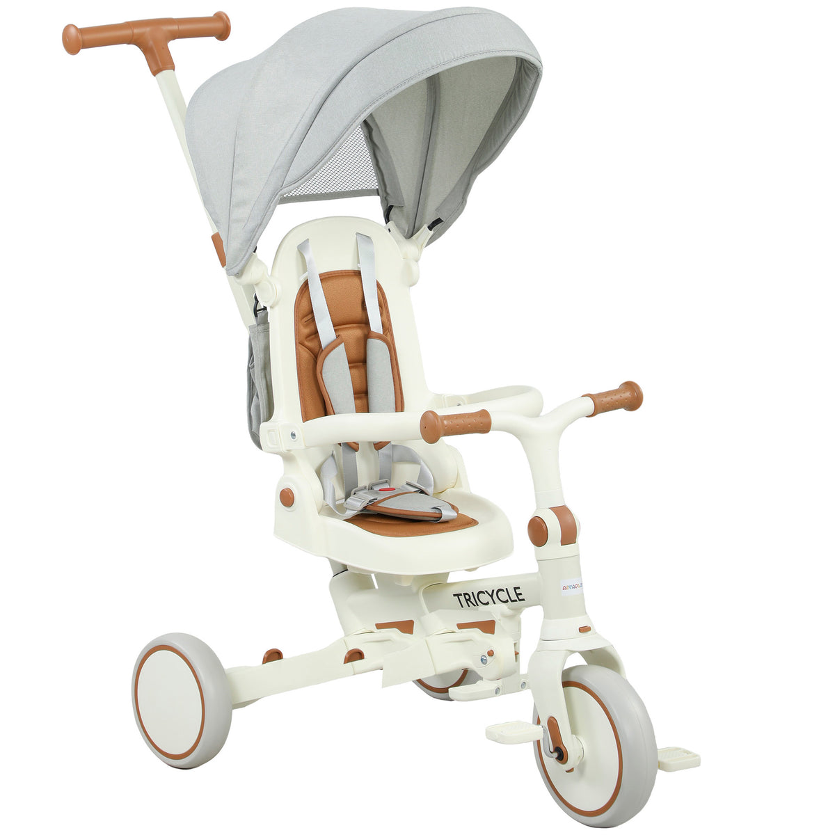 Children's tricycle, convertible baby stroller, 5-in-1 design, detachable push handle, adjustable, safety belt