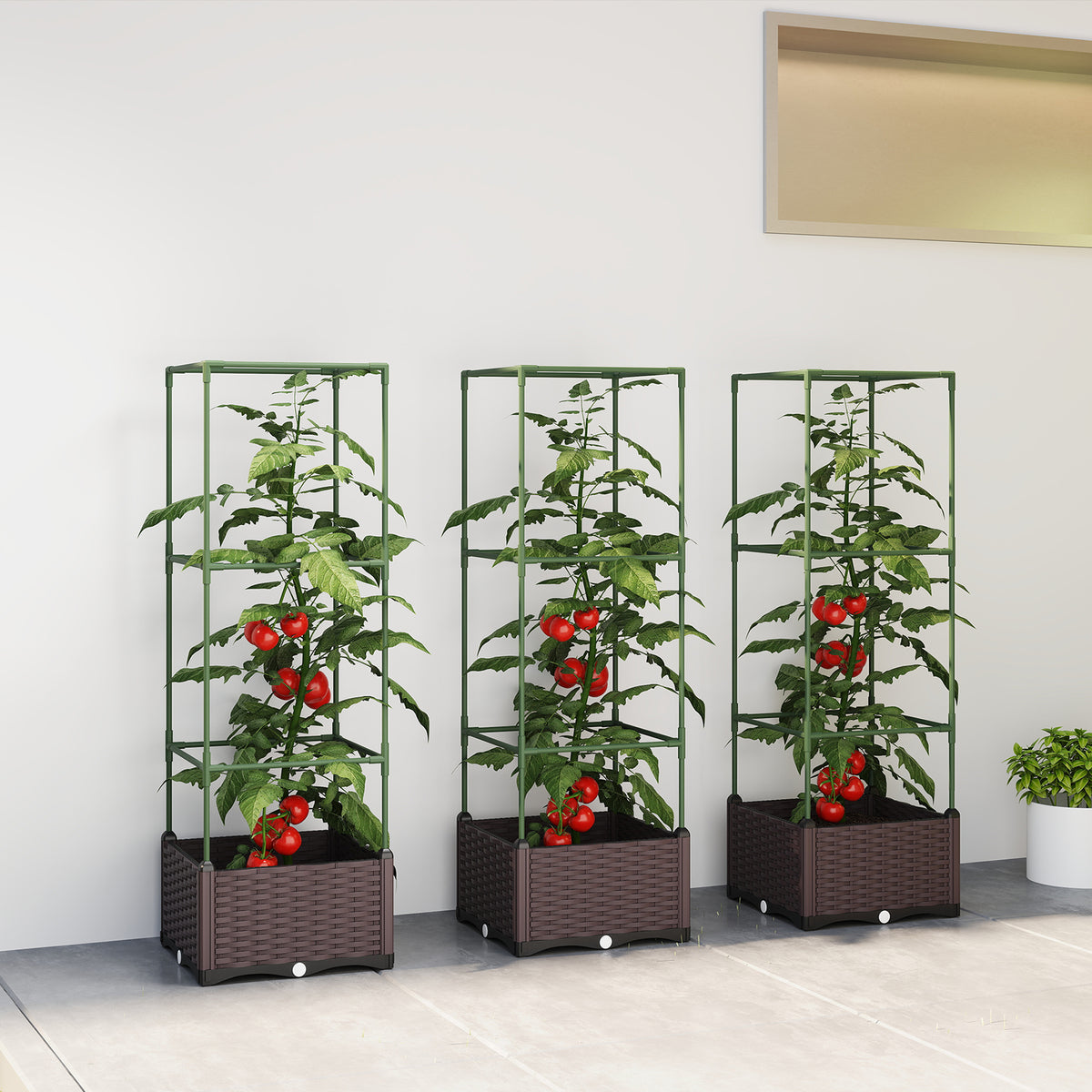 Outsunny Hochbeet mit Rankgitter 3er Set Pflanzkasten Blumenkasten mit Abflusslöchern – Produktabbildung 2