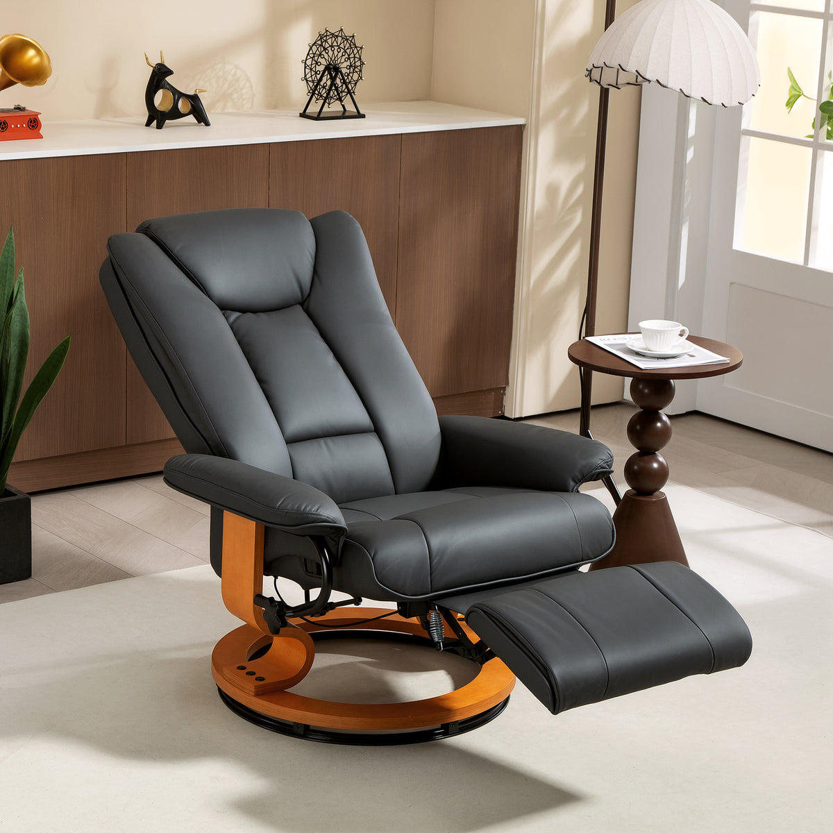 HOMCOM Relaxsessel mit Liegefunktion, drehbar, bis 150 kg, Kunstlederbezug, Stahlrahmen, Dunkelgrau – Produktabbildung 2