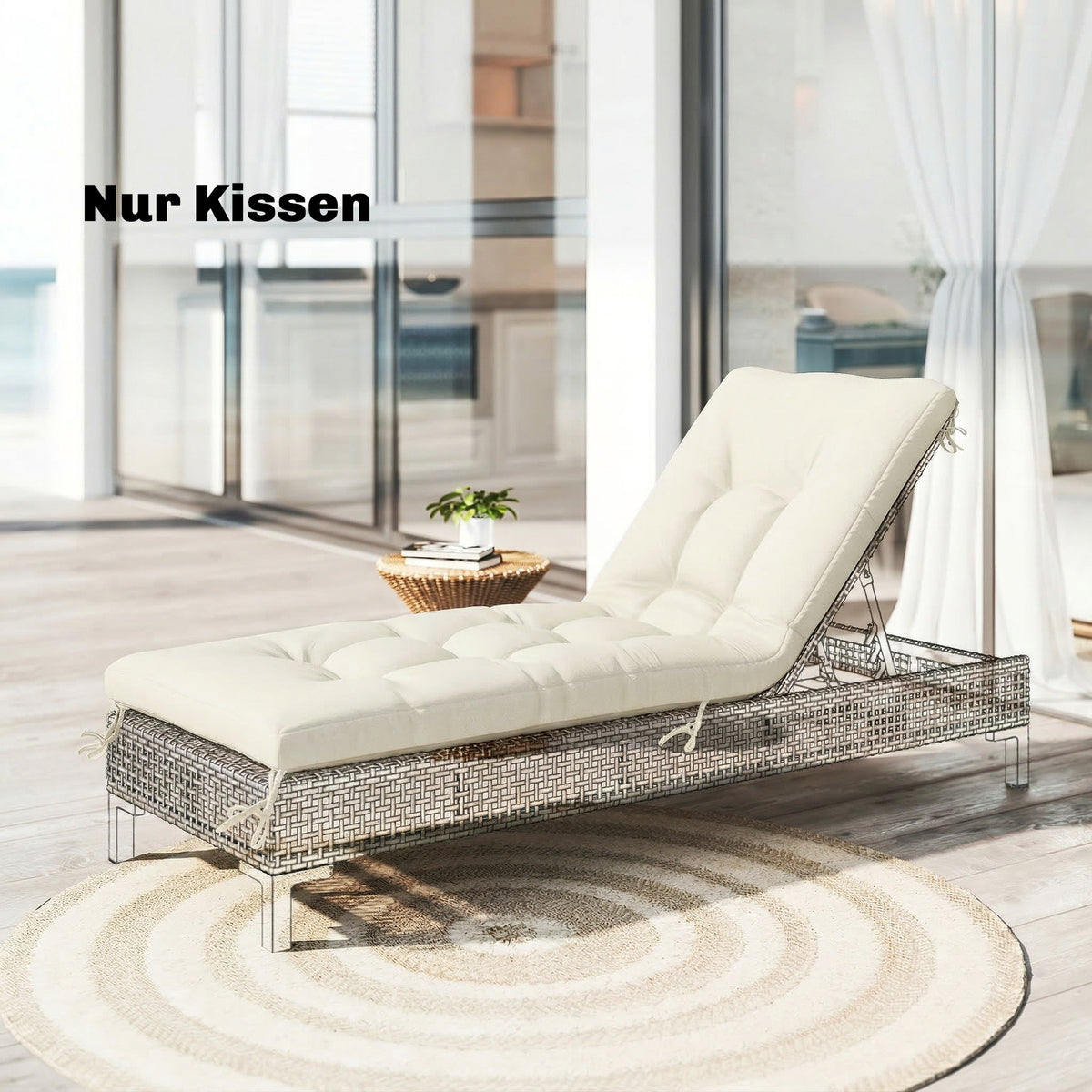 Removable pallet cushion, seat cushion with attachment straps, pallet upholstery for most loungers, 198x65x13cm (2)