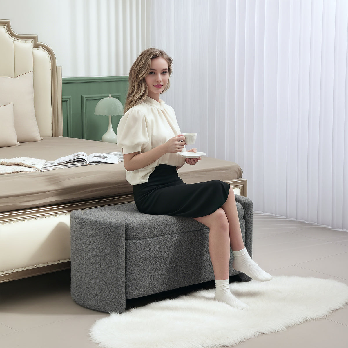 HOMCOM Sitzbank mit Stauraum Flurbank Schuhbank, gepolstert, 105 cm x 44 cm x 45,5 cm. Grau – Produktabbildung 2