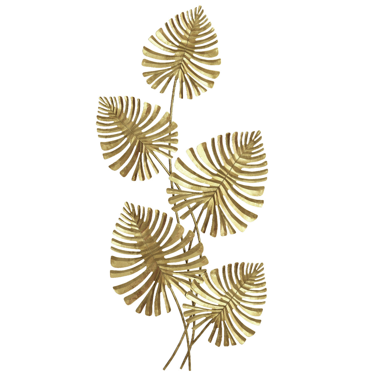 Metal wall decor set, lacquered finish, leaf shape, gold-colored