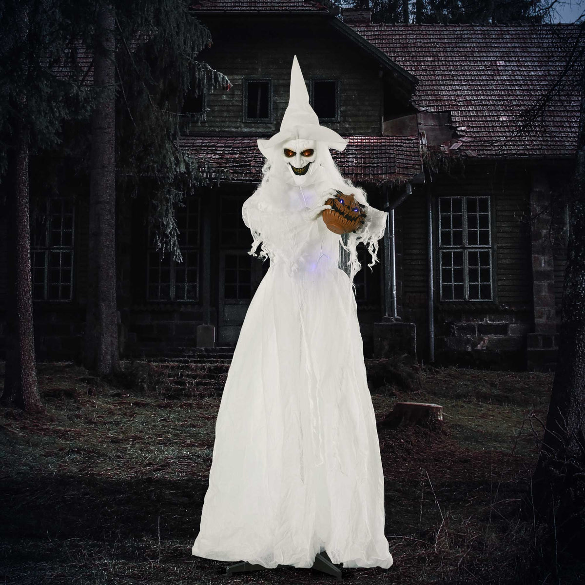 Outsunny 189 cm Weiße Hexe mit Kürbiskopf, lebensgroße Halloween-Außendekoration – Produktabbildung 2
