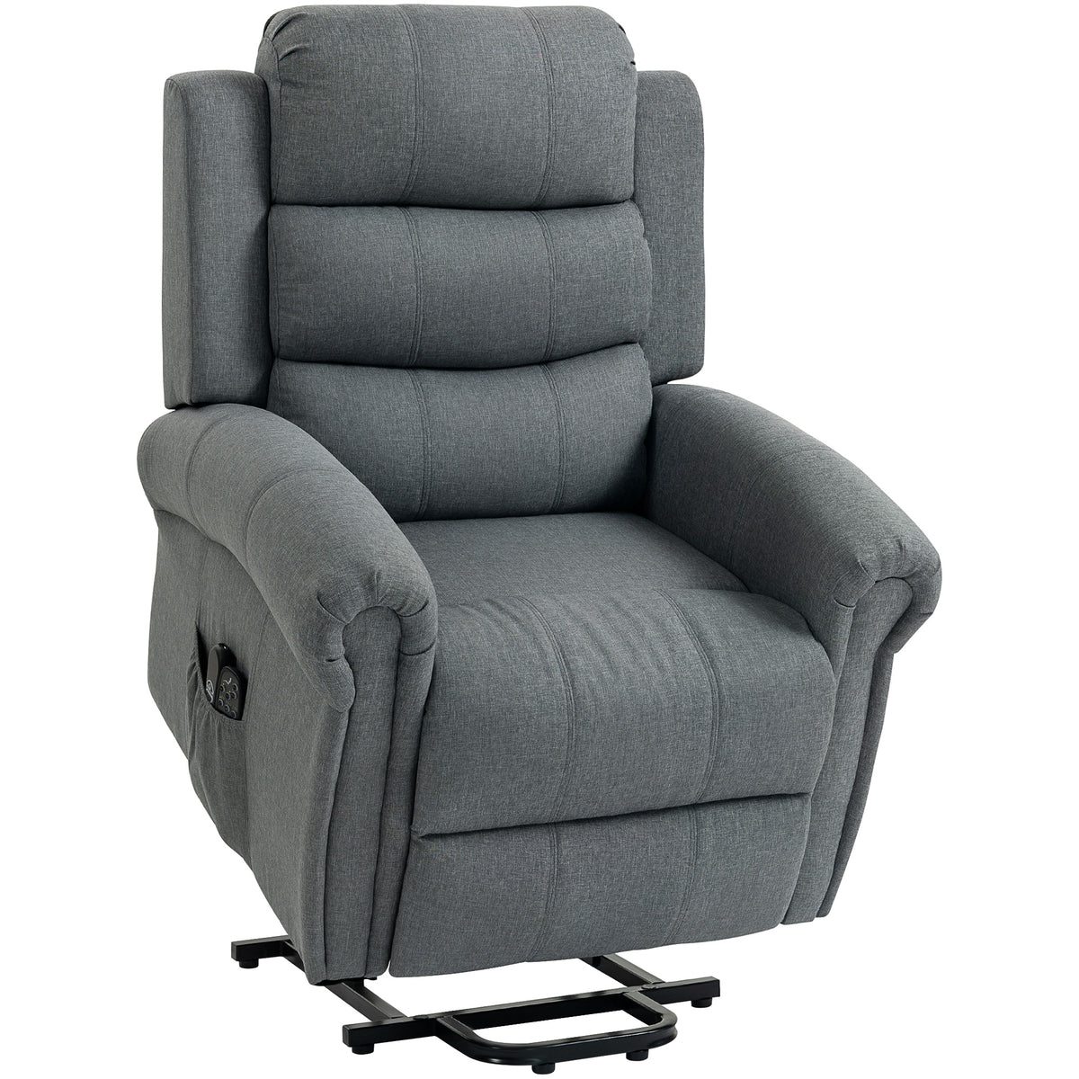 Massage chair with lift assist, recliner, vibration motors, with tilt function, linen look, gray