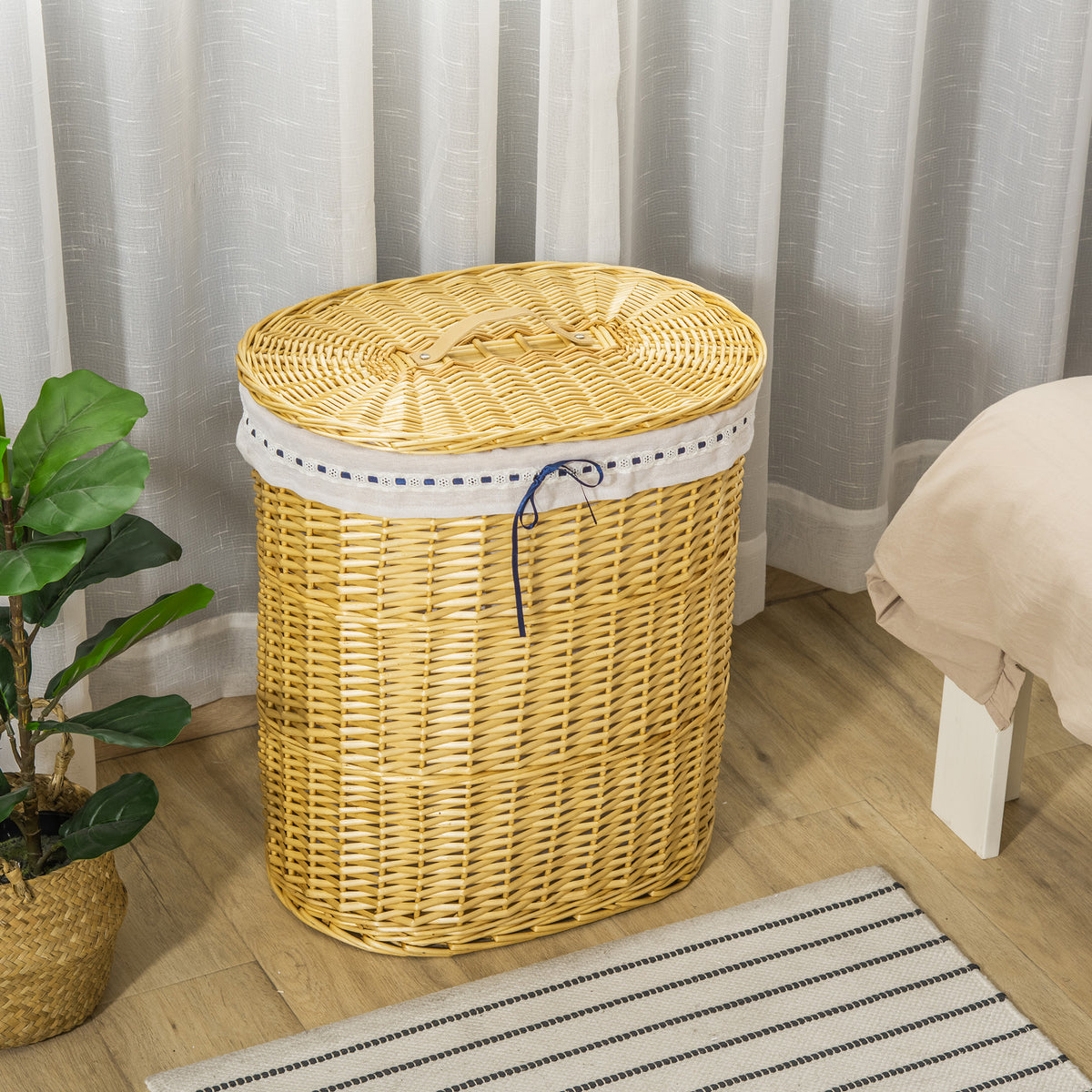 HOMCOM Wäschekorb aus Weide mit Deckel Wäschesammler mit Griff, herausnehmbarer Wäschesack, Laundry – Produktabbildung 2