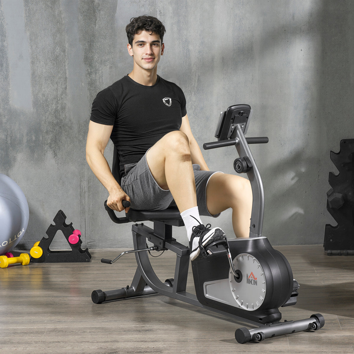 HOMCOM Radtrainer mit 8-stufigem Widerstand 122-137 x 62 x 103cm Stahl Grau+Schwarz+Silber – Produktabbildung 2