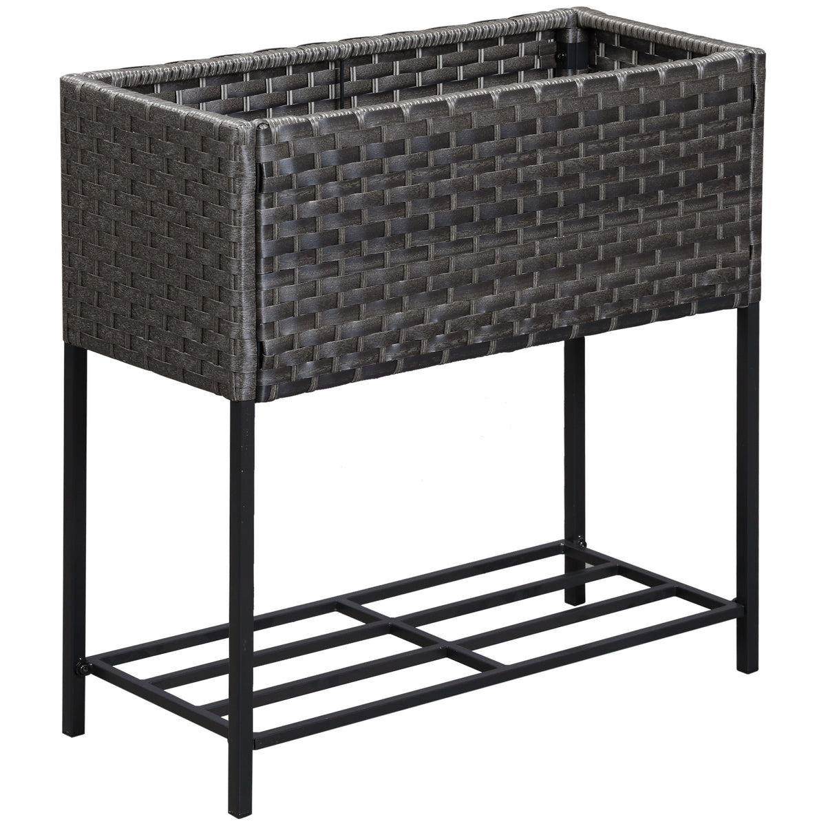 Outsunny Hochbeet, Blumenkasten, tiefe Ablage, Metallrahmen/Polyrattan, 70 x 30 x 70 cm, Dunkelbraun