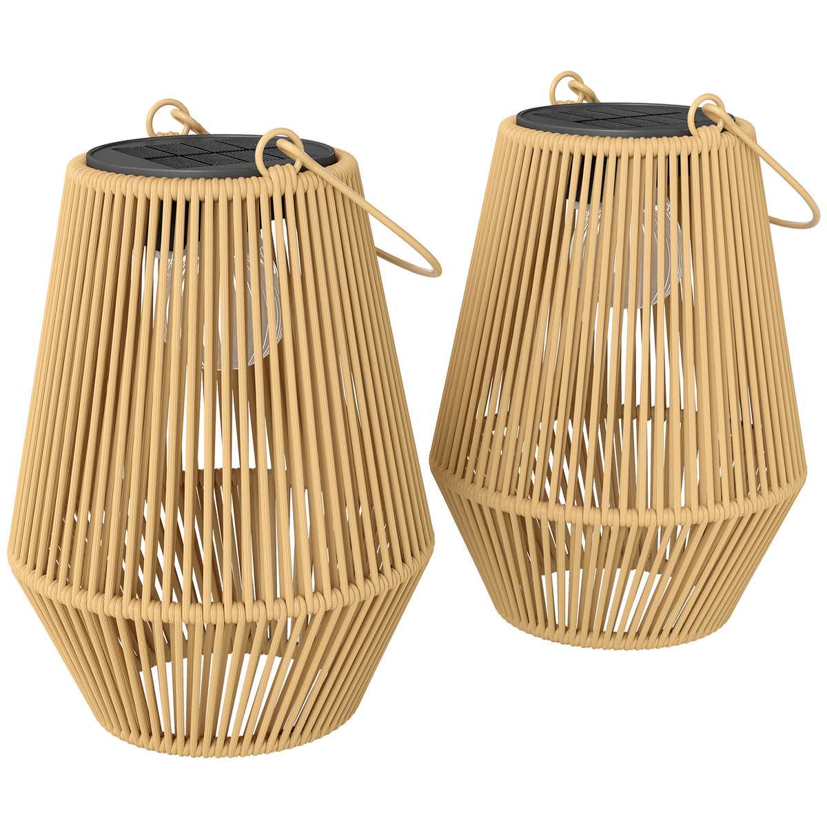 Solar Floor Lamp Set of 2 Rattan Hanging Solar Lights with Light Sensor IP44 Waterproof Solar Lamp for Garden
