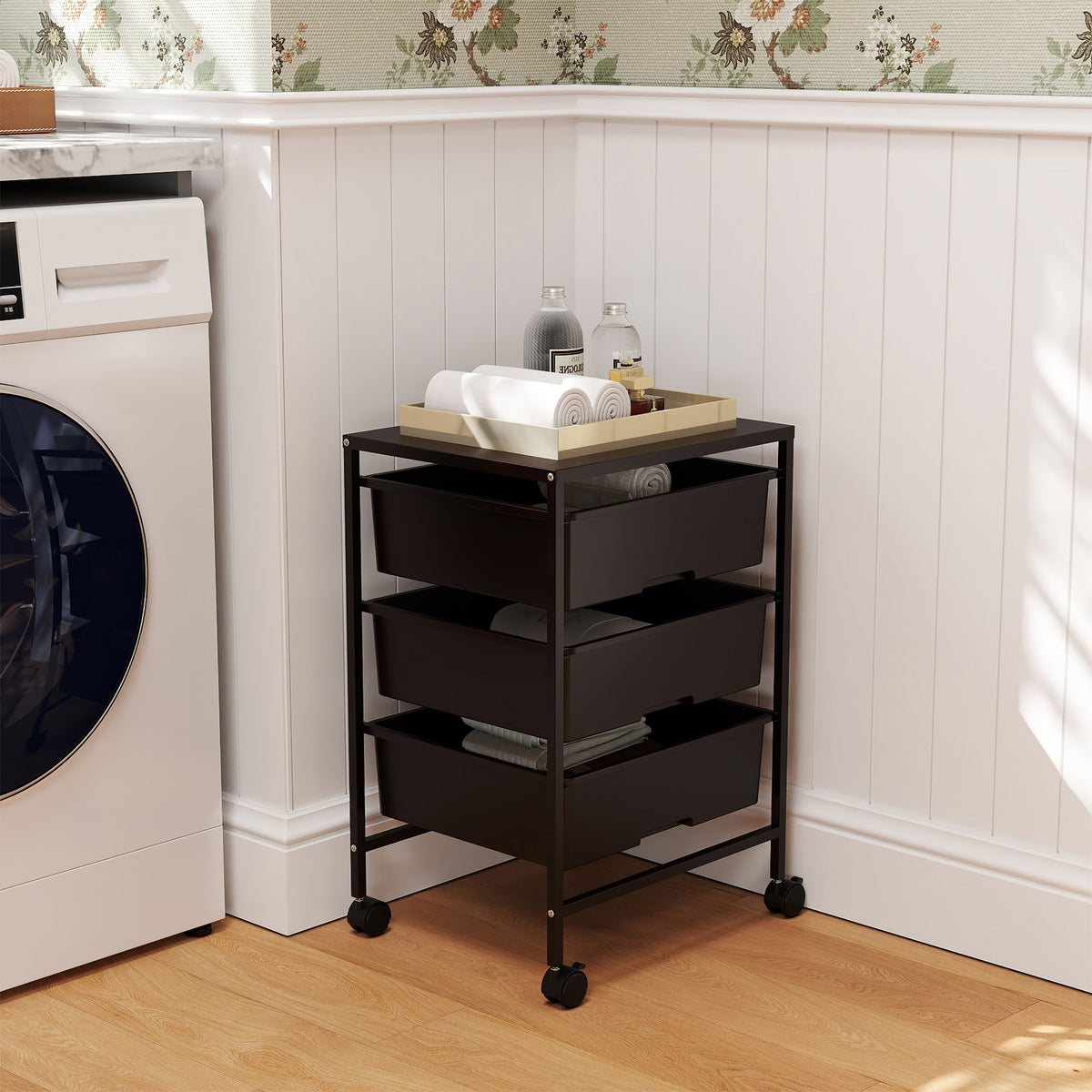 HOMCOM Beistellwagen mit Rädern, 3 Körbe für Transport und Aufbewahrung, Küchenwagen, 40,8L x 33,5B x – Produktabbildung 2
