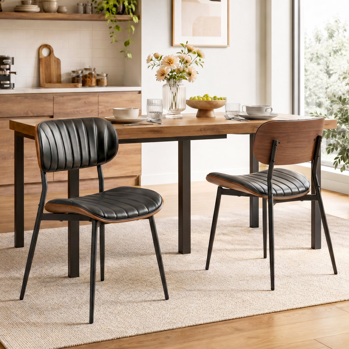 HOMCOM Esszimmerstühle 2er Set Küchenstühle Moderne Polsterstuhl mit Sitzfläche aus Kunstleder – Produktabbildung 2
