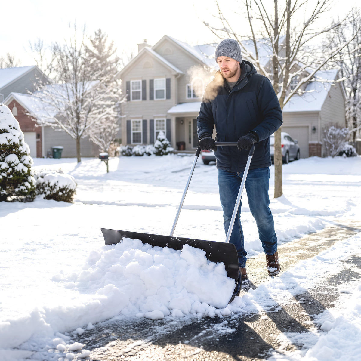 Outsunny Schneeschieber groß 95 cm extra breit Aluminium Schneeschaufel mit Rädern verstellbar & – Produktabbildung 2