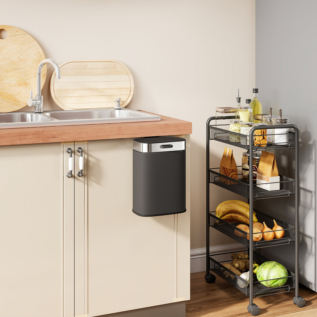 HOMCOM Mülleimer, Edelstahl Küchenmülleimer mit offen bleibendem Deckel, herausnehmbarer Inneneimer – Produktabbildung 2