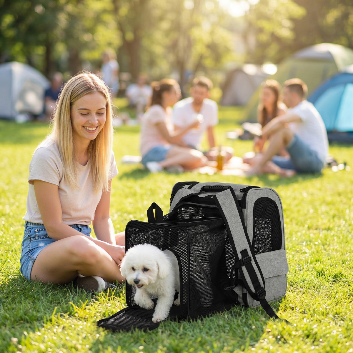 Expandable dog carrier, pet transport box with 5 pockets and reflective strip, for dogs up to 10 kg, 33.5x28x42 (2)