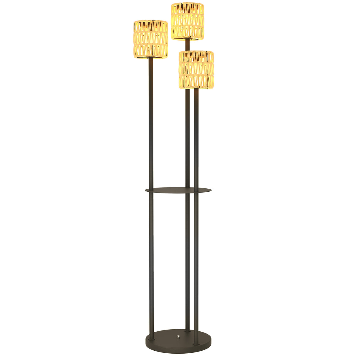 Solar Rattan Floor Lamp, Solar Lamps with Light Sensor, 3 Lights, Boho-Style Solar Light, IP44, Ø37 x 144H cm