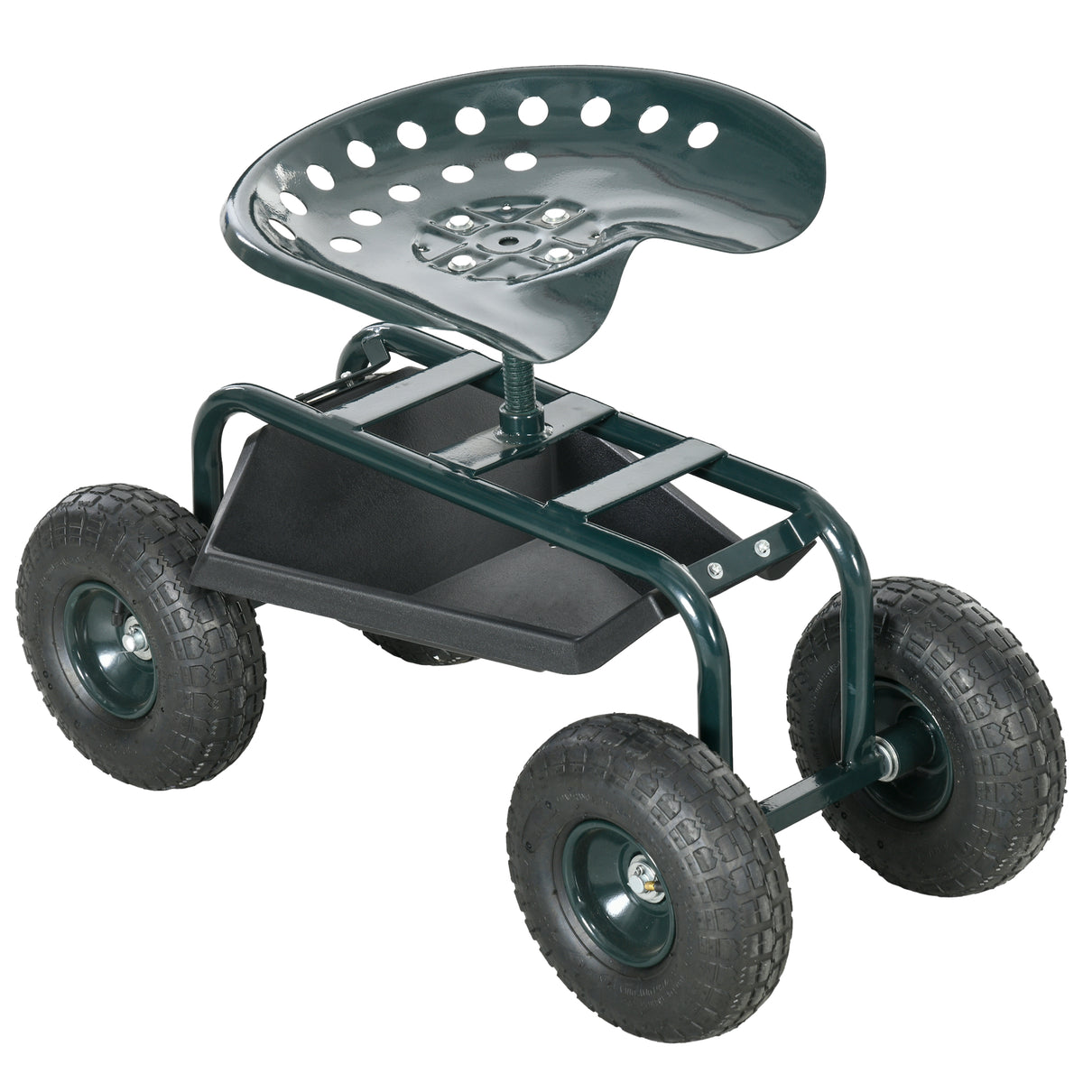 Garden cart with seat, rotatable, height-adjustable, up to 150 kg, steel, dark green